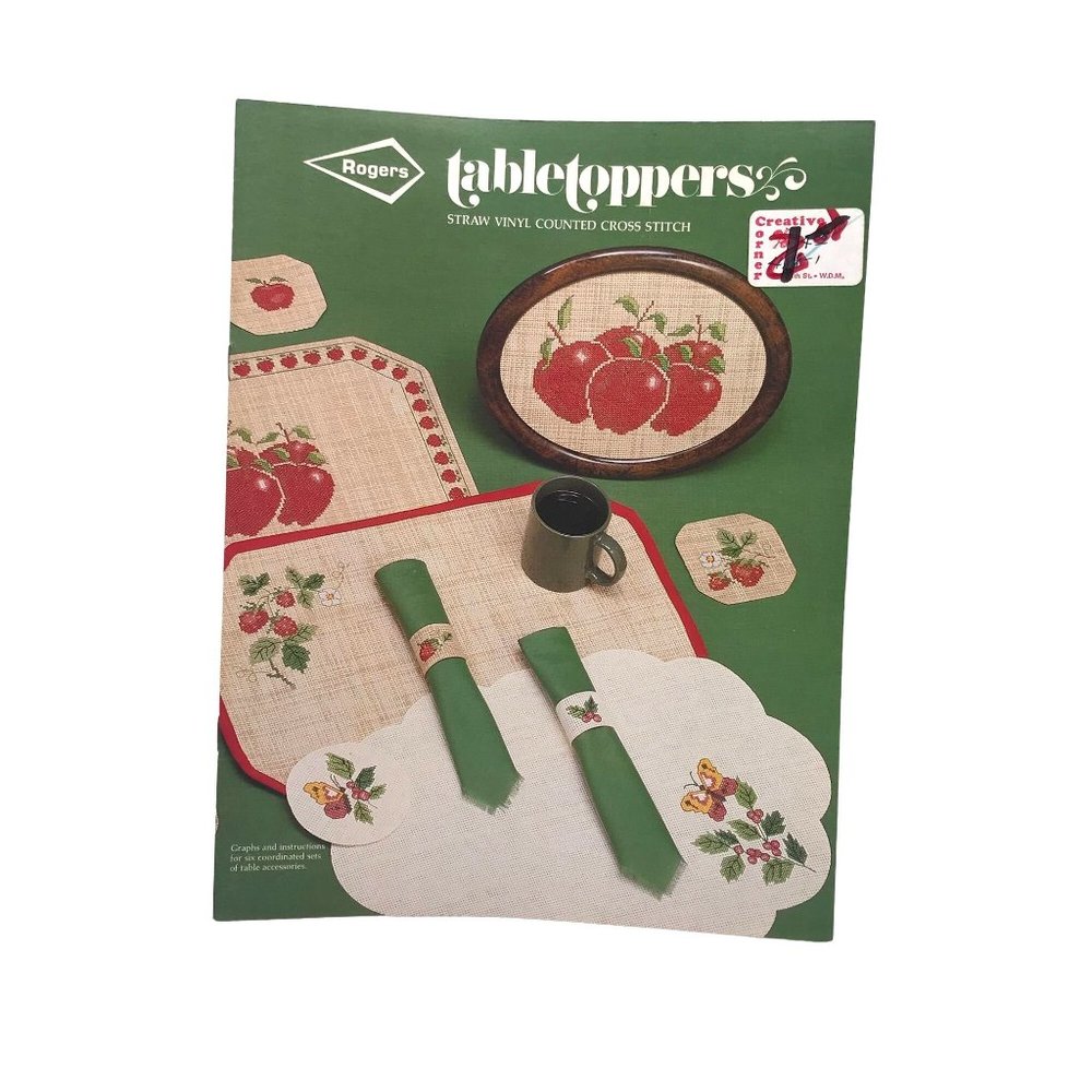 Vintage Cross Stitch Patterns, Tabletoppers Straw Vinyl, Six Coordinated Sets